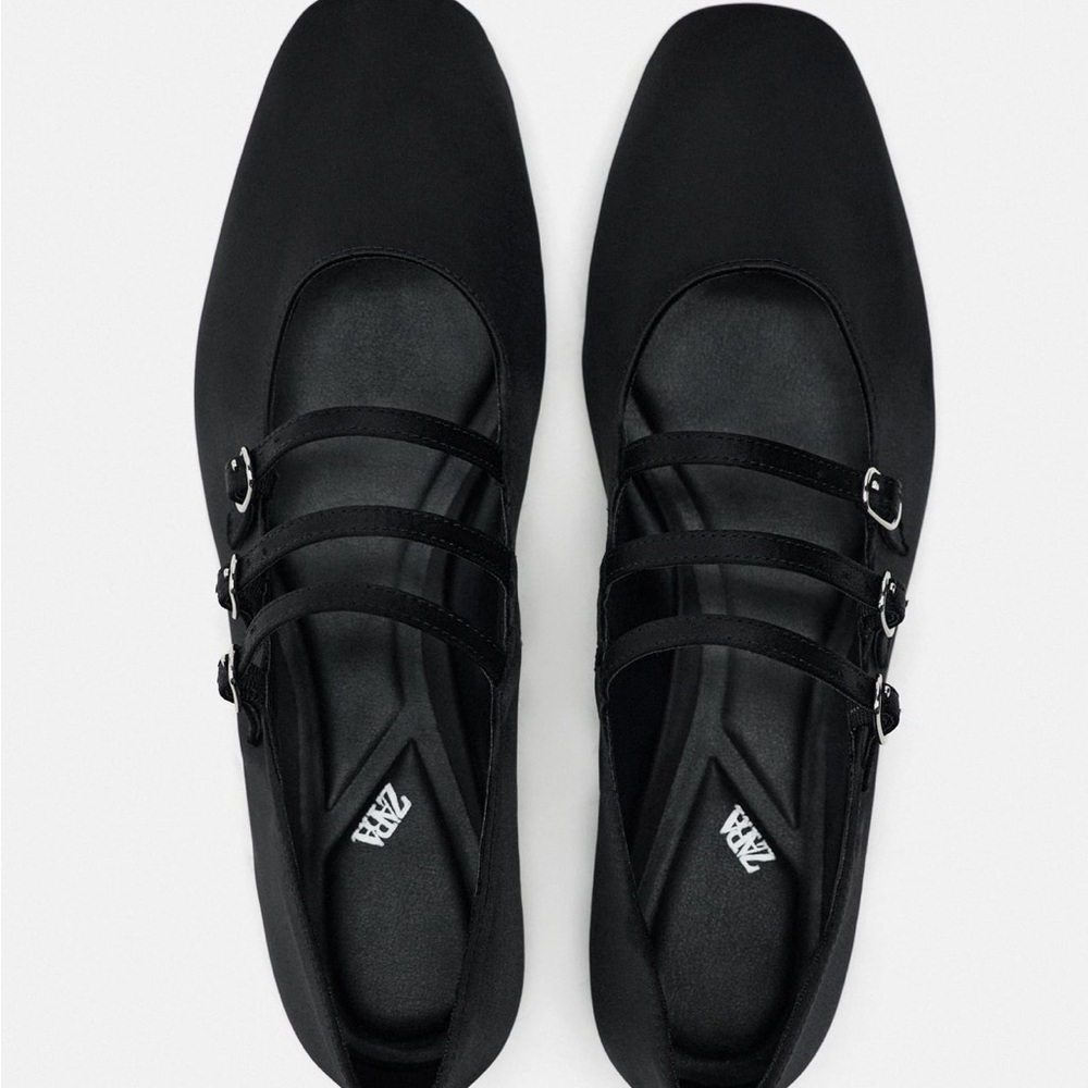 ZARA Black Ballet Flats with 3 straps NWT and bag!